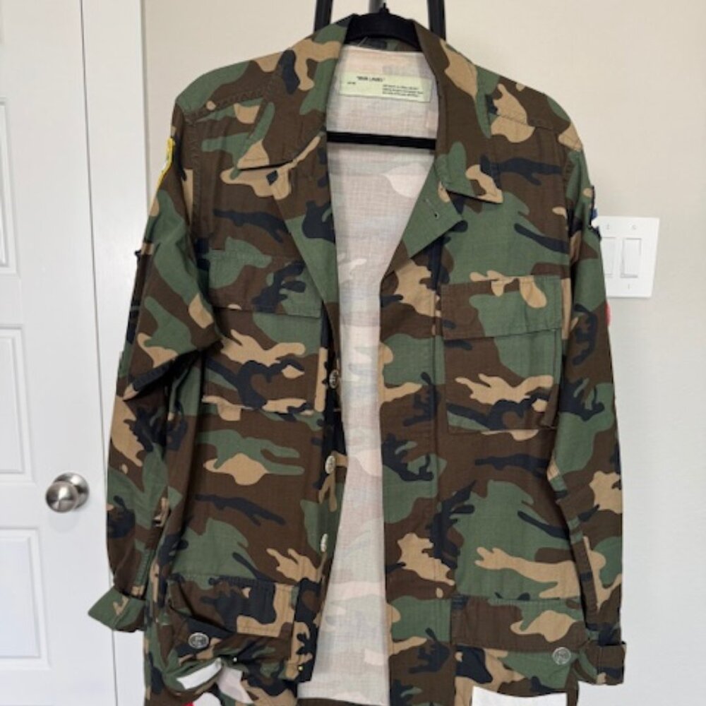 Off White Camouflage Military-Style Field Jacket